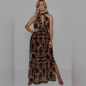 Boohoo Black and Gold Sheer Maxi Swimsuit Cover Up